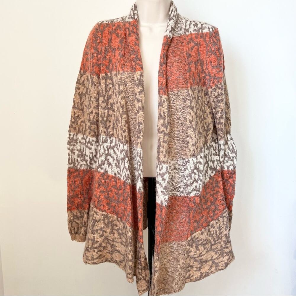 Wool Blend Cardigan Fuzzy Knit Open‎ Front Sweater Long Sleeve Size M